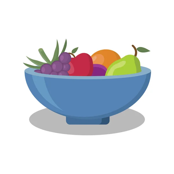 Bol Fruits Bol Avec Raisins Poires Pommes Prunes Oranges Illustration — Image vectorielle