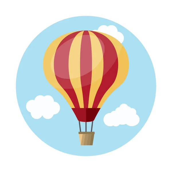 Gökyüzünde Kırmızı Sarı Balon Sıcak Havada Sepetle Uçmak Için Balon — Stok Vektör