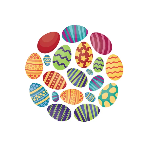 stock vector easter eggs, arranged in circle shape. festive painted eggs with colored patterns. vector flat simple cartoon background.