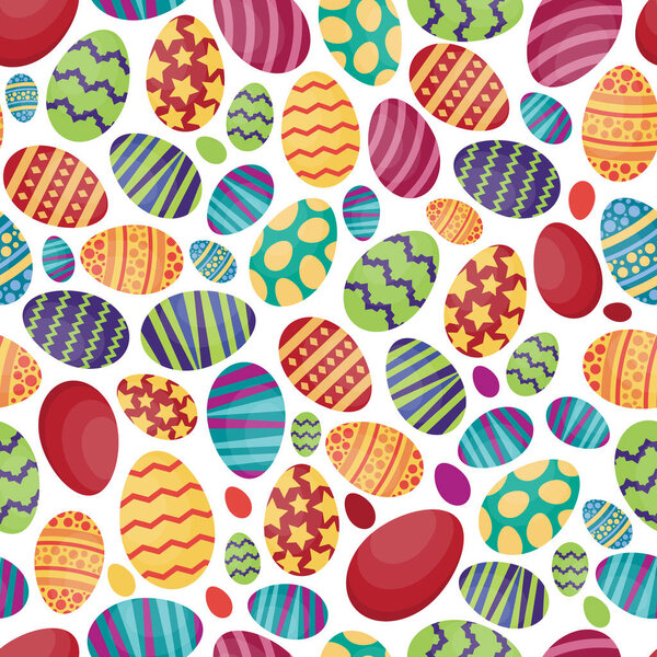 easter eggs, seamless pattern. festive painted eggs with colored patterns. vector flat cartoon holiday pattern.