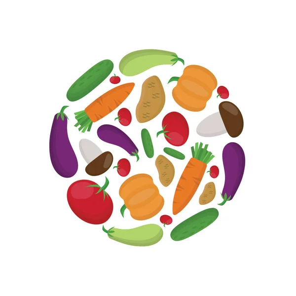 Légumes Jardin Fruits Sains Disposés Forme Cercle Produits Maison Sains — Image vectorielle