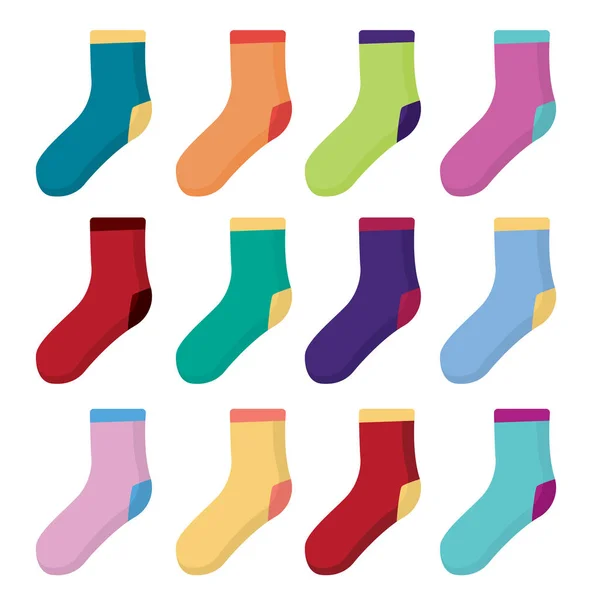 Σετ Από Παιδιά Και Κάλτσες Unisex Ενηλίκων Πολύχρωμες Φωτεινές Κάλτσες — Διανυσματικό Αρχείο