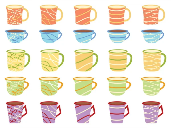 Tasses Thé Ensemble Tasses Tasses Décoratives Céramique Porcelaine Thé Anglais — Image vectorielle
