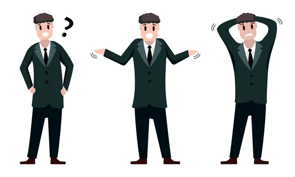 stock vector disappointed, upset, questioning businessmen. businessmen in black office suits, office workers. vector flat cartoon characters.