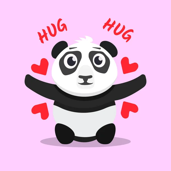 Cute Baby Panda Standing Spreading His Arms Hug Postcard Childrens — Stock Vector