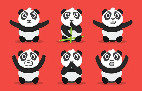 Cartoon Baby Pandas Different Poses Set Cute Hand Drawn Flat — Stock Vector