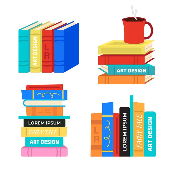 Bücher Lesen Cartoon Minimalistischen Flachen Bücher Stapeln Sich Mit Bunten — Stockvektor