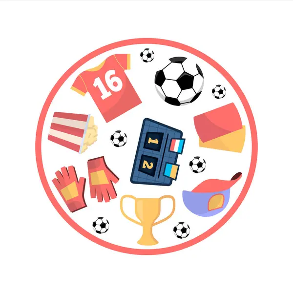 Soccer Football Circle Cartoon Set Isolated Objects Sports Equipment Ball — Stock Vector