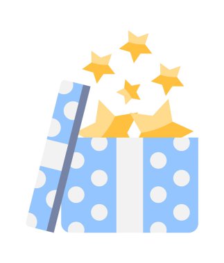 Hediye kutuları. Doğum günü hediyeleri, sürpriz hediyeler festival promosyonları, tatil partisi kutlaması kar yıldızları süslemeleri. vektör çizgi filmi düz basit minimalist ögeler.