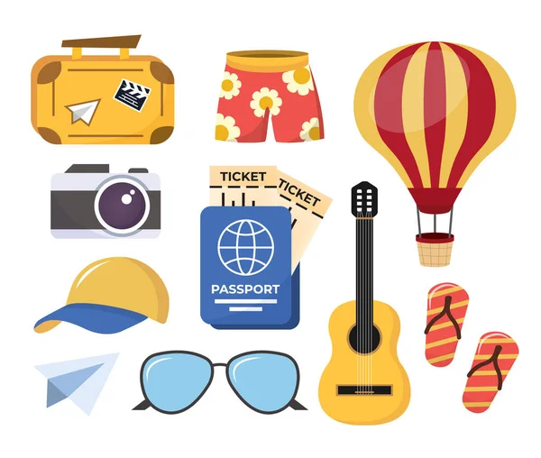 Reis Klaar Toerisme Camping Vakantie Reis Reizen Personeel Camera Ticket — Stockvector