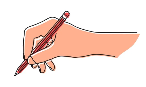 Mão Segurando Lápis Escrevendo Assinando Documento Desenho Mão Desenhada Com — Vetor de Stock