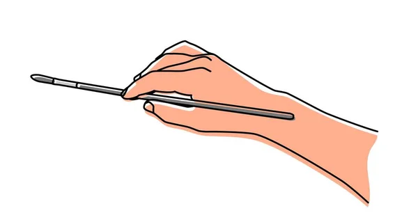 Hand Hålla Borste Hand Dras Med Tunn Linje Undervisning Målning — Stock vektor