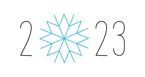 手绘字母2023年数字与蓝色雪花 在白色背景上孤立的向量图 — 图库矢量图片