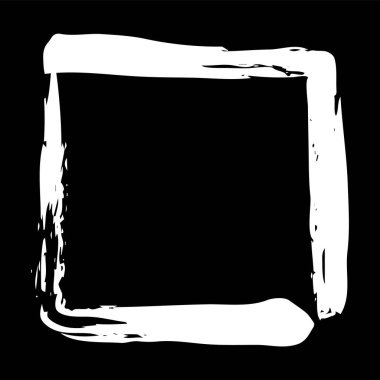 Siyah arka planda beyaz boya fırçasıyla boyanmış kare çerçeveli el. Vektör illüstrasyonu
