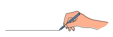 Hand holding a pencil and drawing a line. Hand drawn with thin line. Vector illustration isolated on white background