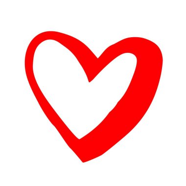 Kalbi mürekkep fırçasıyla çizilmiş. Zarif stilize edilmiş el boyası kalp sembolü. Düğün davetiyesi için grafiksel tasarım unsuru, doğum günü kartı, bebek partisi, Sevgililer Günü, hatıra defteri. Vektör illüstrasyonu