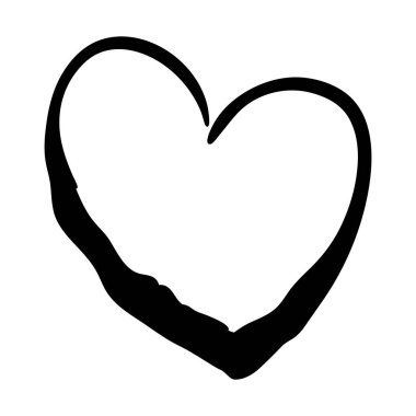 Kalbi mürekkep fırçasıyla çizilmiş. Zarif stilize edilmiş el boyası kalp sembolü. Vektör illüstrasyonu