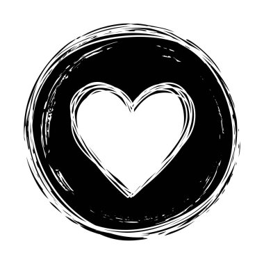 Kalp karmaşası içinde, fırçayla çizilmiş mürekkep çemberinden bir el karalaması. Beyaz arka planda izole edilmiş. Vektör illüstrasyonu