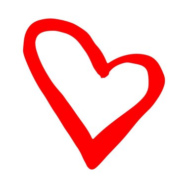 Kalbi mürekkep fırçasıyla çizilmiş. Zarif stilize edilmiş el boyası kalp sembolü. Düğün davetiyesi için grafiksel tasarım unsuru, doğum günü kartı, bebek partisi, Sevgililer Günü, hatıra defteri. Vektör illüstrasyonu