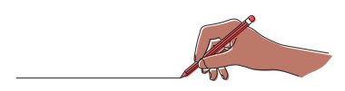 Hand holding a pencil and drawing a line. Hand drawn with thin line. Vector illustration isolated on white background