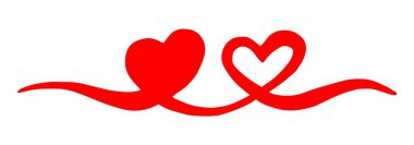 Sevgililer Günü için birbirine dolanmış iki kalp, el yapımı fırça ve mürekkeple boyanmış, beyaz arka planda izole edilmiş. Vektör illüstrasyonu.