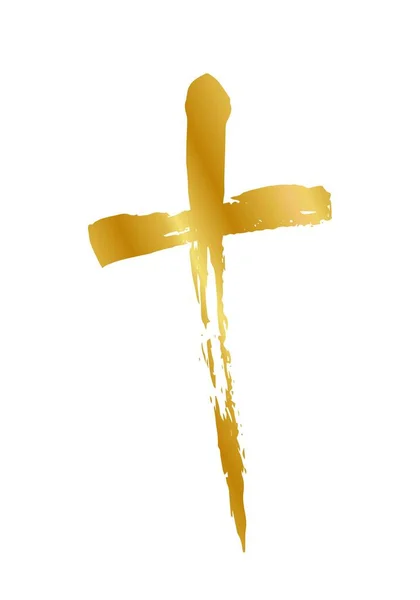 Símbolo Cruz Cristã Desenhado Mão Pintado Mão Com Pincel Tinta — Vetor de Stock