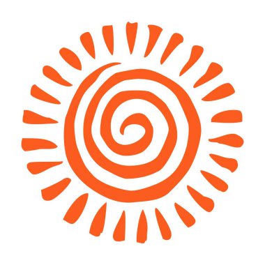 El çizimi güneş, mürekkep fırçasıyla boyanmış, beyaz arka planda izole edilmiş. Vektör illüstrasyonu.