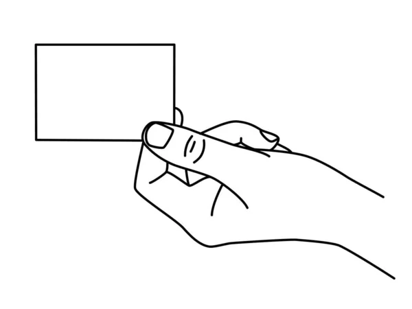 Mão Segurando Cartão Visita Mão Desenhada Com Linha Fina Apresentando — Vetor de Stock