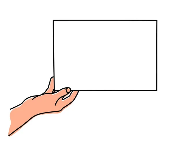 Main Tenant Feuille Papier Dessinée Main Avec Une Ligne Mince — Image vectorielle