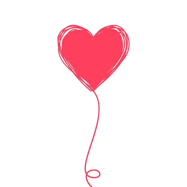 Wirrwarr Gekritzeltes Herz Auf Einer Schnur Luftballon Oder Einem Blumenstil — Stockvektor