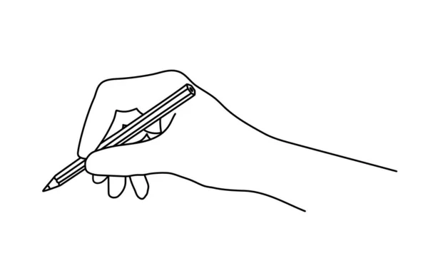 Hand Hält Einen Bleistift Schreibt Signiert Ein Dokument Oder Eine — Stockvektor