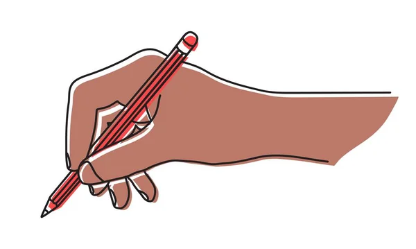手握铅笔 签署文件或绘图 手用细线画的 在白色背景上孤立的向量图 — 图库矢量图片