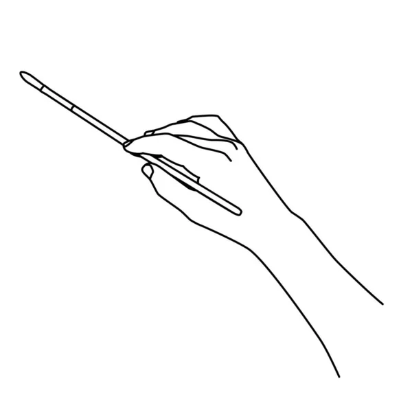 手は細い線で描かれたブラシの手を保持 プロの芸術家 美術学校の学生の概念を教える 白を基調としたベクトルイラスト — ストックベクタ