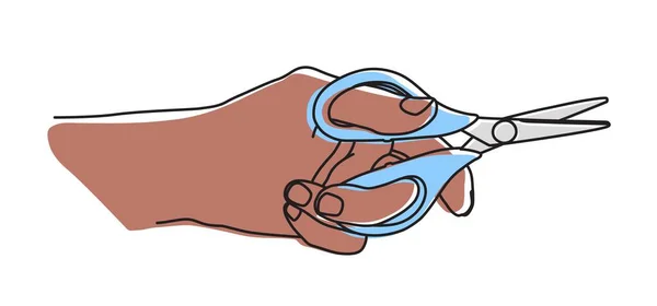 Ręczne Trzymanie Nożyczek Cięcie Montion Ręcznie Narysowane Cienką Linią Ilustracja — Wektor stockowy
