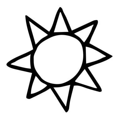 El çizimi güneş, mürekkep fırçasıyla boyanmış, beyaz arka planda izole edilmiş. Vektör illüstrasyonu.