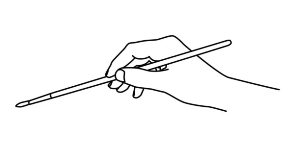 Hand Holding Brush Hand Drawn Thin Line Teaching Painting Professional — Stock Vector