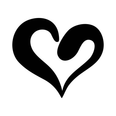 Kalbi mürekkep fırçasıyla çizilmiş. Zarif stilize edilmiş el boyası kalp sembolü. Düğün davetiyesi için grafiksel tasarım unsuru, doğum günü kartı, bebek partisi, Sevgililer Günü, hatıra defteri. Vektör illüstrasyonu