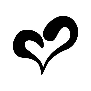 Kalbi mürekkep fırçasıyla çizilmiş. Zarif stilize edilmiş el boyası kalp sembolü. Düğün davetiyesi için grafiksel tasarım unsuru, doğum günü kartı, bebek partisi, Sevgililer Günü, hatıra defteri. Vektör illüstrasyonu