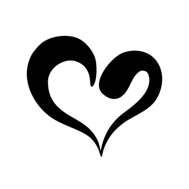 Kalbi mürekkep fırçasıyla çizilmiş. Zarif stilize edilmiş el boyası kalp sembolü. Düğün davetiyesi için grafiksel tasarım unsuru, doğum günü kartı, bebek partisi, Sevgililer Günü, hatıra defteri. Vektör illüstrasyonu