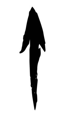 Mürekkep oklu, kıvrımlı, beyaz arka planda izole bir şekilde fırçayla boyanmış bir sembol. Vektör illüstrasyonu