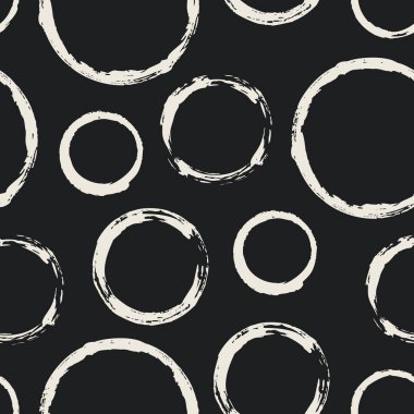 Grunge daireler ile Seamless modeli. El yuvarlak şekiller arka plan çekilmiş. Bej Siyah fırça kontur dokusu. Geometrik grafik tasarım öğesi. Karalama defteri duvar kağıdı. Vektör çizim