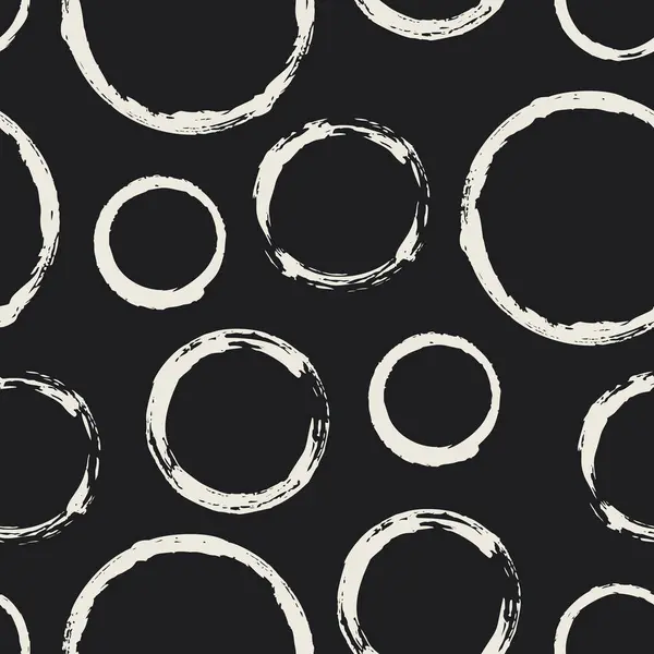 Grunge daireler ile Seamless modeli. El yuvarlak şekiller arka plan çekilmiş. Bej Siyah fırça kontur dokusu. Geometrik grafik tasarım öğesi. Karalama defteri duvar kağıdı. Vektör çizim