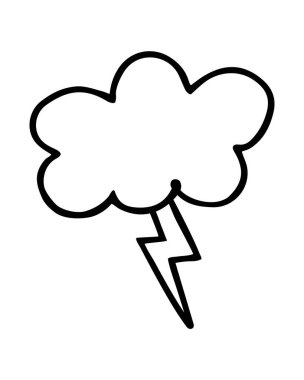 Fırçayla boyanmış bulut ve yıldırım çarpması. Doodle bulut ve şimşek simgesi beyaz arkaplanda izole edildi. Vektör illüstrasyonu