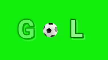 Yeşil ekranlı futbol topuyla canlandırılmış gol çizimi kelimesi. Element şablon işi, web ve afiş için. Çalışan metin