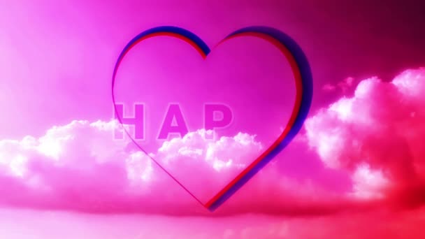 Colorful Animated Illustration Motion Word Happy Valentine Heart Shape Beating — 图库视频影像