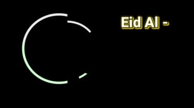 Colorful gradient Animated letter word Eid al Fitr Mubarak with Islamic symbol Crescent moon and stars in black screen background