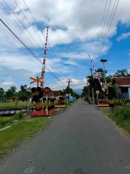 Railway Crossing Country Blue Sky Background Kediri East Java Indonesia — Stock Photo, Image
