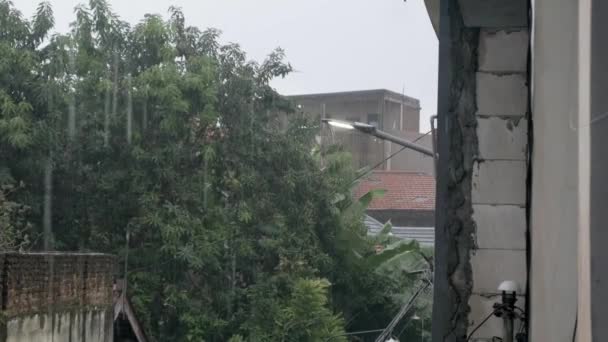 Heavy Rain View Uma Lâmpada Rua Tomado Surabaya Java Oriental — Vídeo de Stock