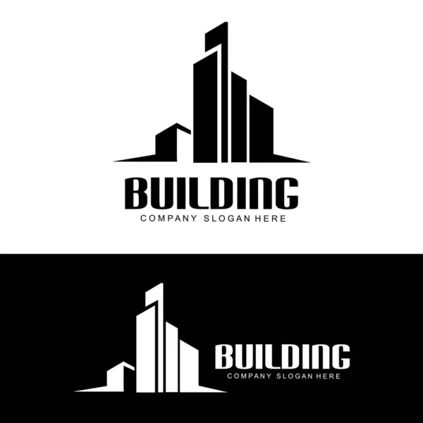Λογότυπο Οικοδομής Λογότυπο Οικοδομής Εικονίδιο Εταιρίας Κατασκευών — Διανυσματικό Αρχείο