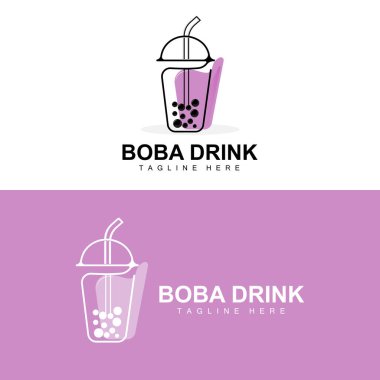 Boba İçecek Logosu Tasarımı, Modern Jöle İçeceği Vektörü, Boba İçeceği Markası Cam İllüstrasyonu. Kafeler, İçecek Markaları İçin Uygun Tasarım